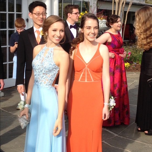 00 Petite Backless Orange Prom Dress 